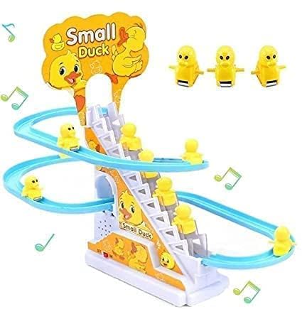 Duck Slide Toy Set, Funny Automatic Stair-Climbing Ducklings Cartoon Race Track Set Little Lovely Duck Slide Toy Escalator Toy with Lights and Music